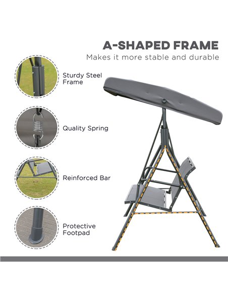 Outsunny 3 Seater Swing Chair Garden Swing Seat Outdoor Hammock w/ Canopy Steel Frame - Grey - pic 11579 | FastDaddyshop