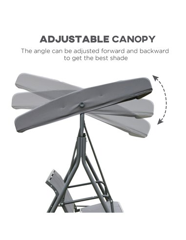 Outsunny 3 Seater Swing Chair Garden Swing Seat Outdoor Hammock w/ Canopy Steel Frame - Grey