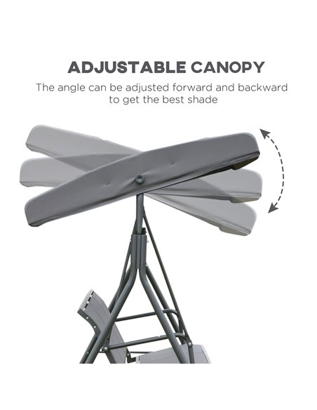 Outsunny 3 Seater Swing Chair Garden Swing Seat Outdoor Hammock w/ Canopy Steel Frame - Grey - pic 11580 | FastDaddyshop