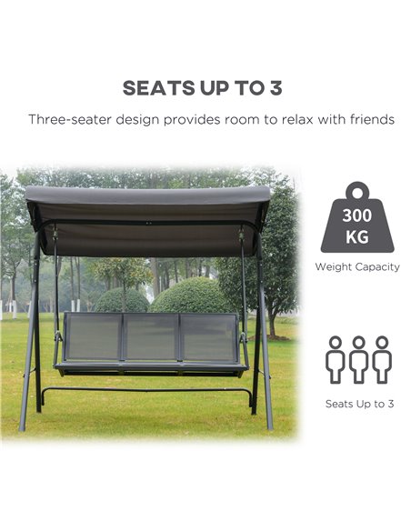 Outsunny 3 Seater Swing Chair Garden Swing Seat Outdoor Hammock w/ Canopy Steel Frame - Grey - pic 11581 | FastDaddyshop