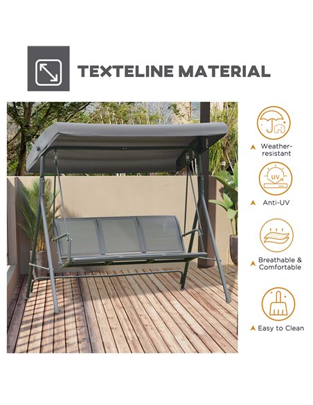 Outsunny 3 Seater Swing Chair Garden Swing Seat Outdoor Hammock w/ Canopy Steel Frame - Grey - pic 11582 | FastDaddyshop
