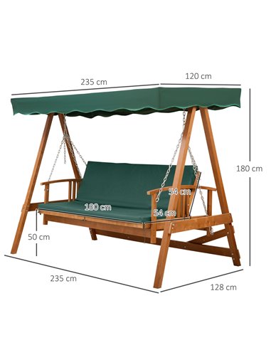 Outsunny Wooden Garden 3-Seater Outdoor Swing Chair 