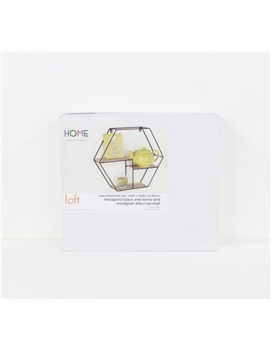 Core Products hexagonal display wall shelf - black metal and wood effect, LF102