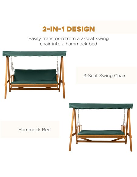 Outsunny Wooden Garden 3-Seater Outdoor Swing Chair  - pic 11587 | FastDaddyshop