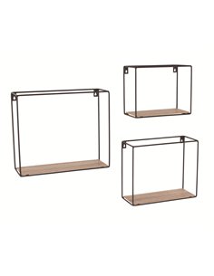 Core Products rectangular set of 3 display wall shelf set - black metal and wood effect , LF104