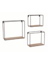 Core Products rectangular set of 3 display wall shelf set - black metal and wood effect , LF104