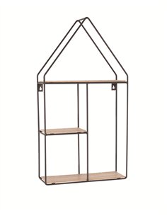 Core Products house shape display wall shelf - black metal and wood effect, LF105