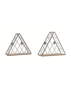 Core Products triangle set of 2 display shelf set - black metal and wood effect, LF106