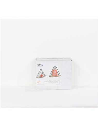 Core Products triangle set of 2 display shelf set - black metal and wood effect, LF106