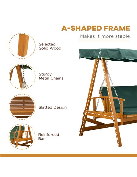 Outsunny Wooden Garden 3-Seater Outdoor Swing Chair  - pic 11589 | FastDaddyshop