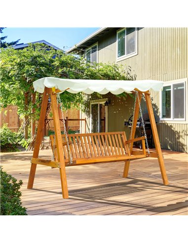 Outsunny 3 Seater Wooden Garden Swing Seat Swing Chair Outdoor Hammock Bench Furniture, Cream White