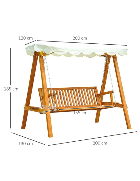 Outsunny 3 Seater Wooden Garden Swing Seat Swing Chair Outdoor Hammock Bench Furniture, Cream White - pic 11594 | FastDaddyshop
