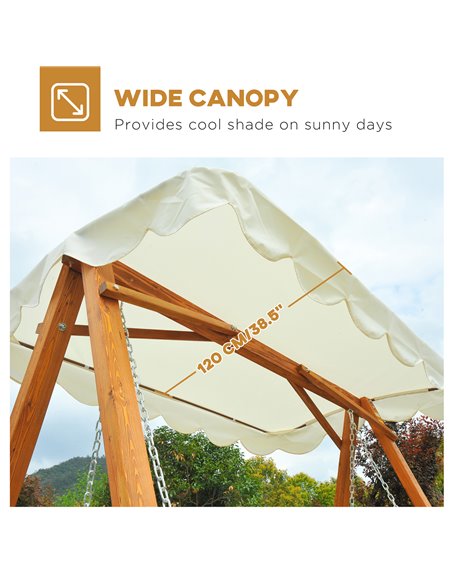 Outsunny 3 Seater Wooden Garden Swing Seat Swing Chair Outdoor Hammock Bench Furniture, Cream White - pic 11595 | FastDaddyshop