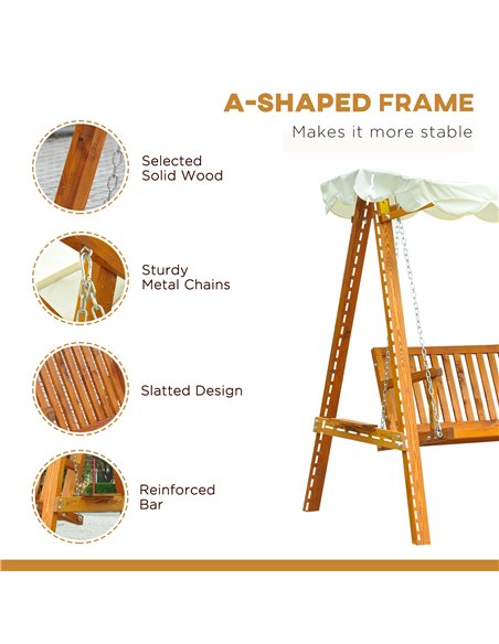 Outsunny 3 Seater Wooden Garden Swing Seat Swing Chair Outdoor Hammock Bench Furniture, Cream White - pic 11596 | FastDaddyshop