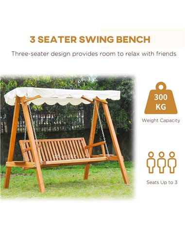 Outsunny 3 Seater Wooden Garden Swing Seat Swing Chair Outdoor Hammock Bench Furniture, Cream White