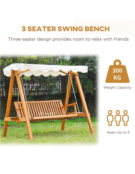 Outsunny 3 Seater Wooden Garden Swing Seat Swing Chair Outdoor Hammock Bench Furniture, Cream White - pic 11597 | FastDaddyshop