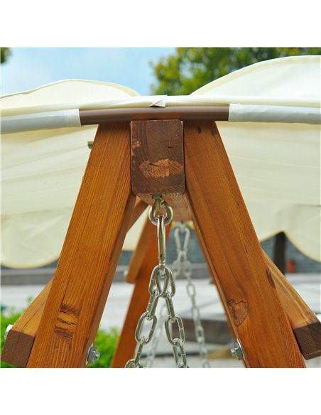 Outsunny 3 Seater Wooden Garden Swing Seat Swing Chair Outdoor Hammock Bench Furniture, Cream White - pic 11599 | FastDaddyshop