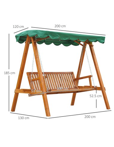 Outsunny 3-Seater Wooden Garden Swing Chair Seat Bench, Green