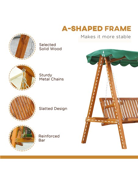 Outsunny 3-Seater Wooden Garden Swing Chair Seat Bench, Green - pic 11604 | FastDaddyshop