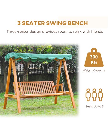 Outsunny 3-Seater Wooden Garden Swing Chair Seat Bench, Green - pic 11605 | FastDaddyshop