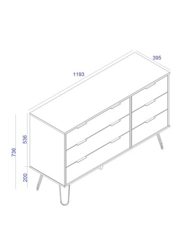 Core Products Augusta Pine 3+3 drawer wide chest of drawers , AG533