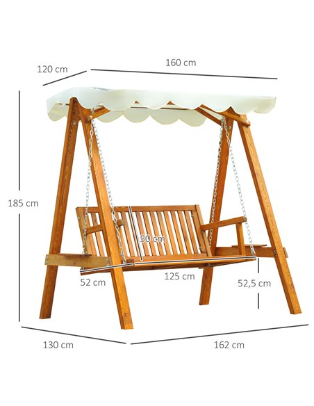 Outsunny 2 Seater Garden Swing Seat Wooden Swing Chair Outdoor Hammock Bench Furniture, Cream White - pic 11610 | FastDaddyshop