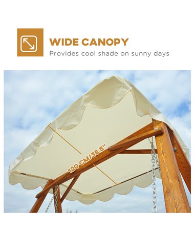 Outsunny 2 Seater Garden Swing Seat Wooden Swing Chair Outdoor Hammock Bench Furniture, Cream White