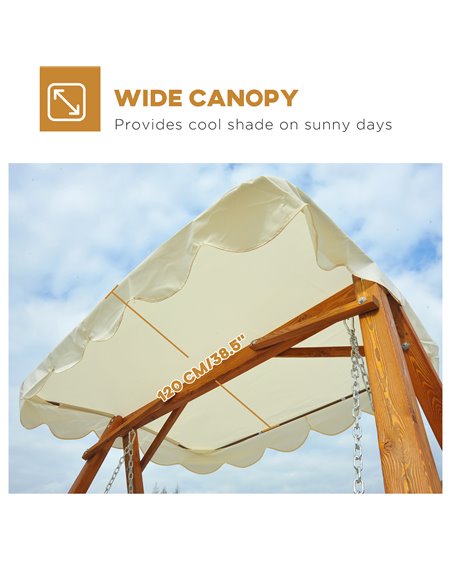 Outsunny 2 Seater Garden Swing Seat Wooden Swing Chair Outdoor Hammock Bench Furniture, Cream White - pic 11611 | FastDaddyshop