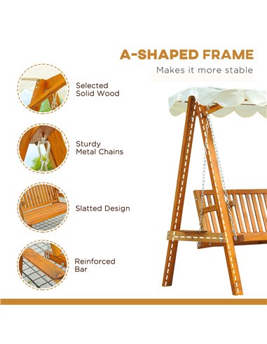 Outsunny 2 Seater Garden Swing Seat Wooden Swing Chair Outdoor Hammock Bench Furniture, Cream White
