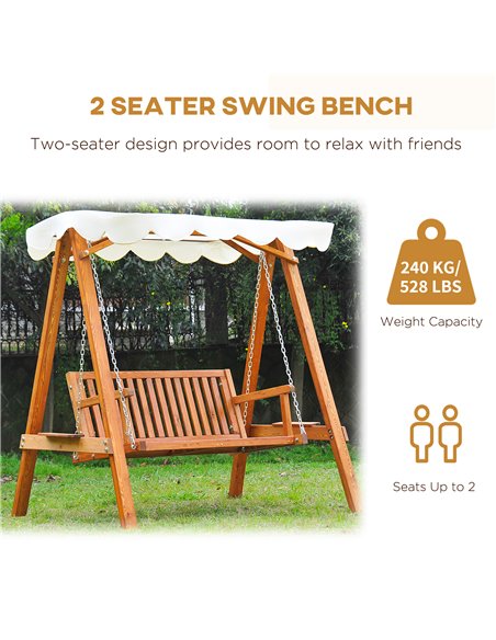 Outsunny 2 Seater Garden Swing Seat Wooden Swing Chair Outdoor Hammock Bench Furniture, Cream White - pic 11613 | FastDaddyshop