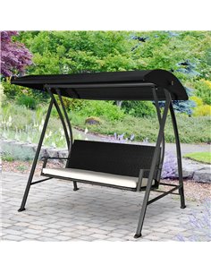 Outsunny Rattan Garden Swing Chair 3-Seater, Black 2