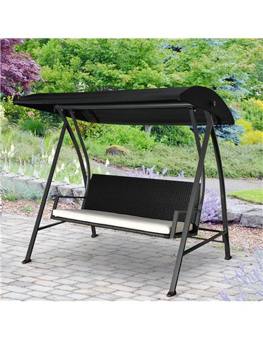 Outsunny 3-Seater Swing Chair New Outdoor Garden Rattan Swinging Hammock Seater Bench Bed Lounger - Black
