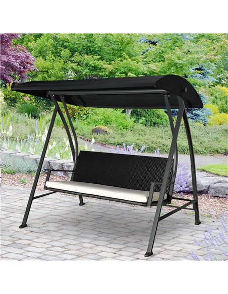 Outsunny 3-Seater Swing Chair New Outdoor Garden Rattan Swinging Hammock Seater Bench Bed Lounger - Black - pic 11617 | FastDaddyshop