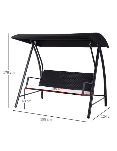 Outsunny 3-Seater Swing Chair New Outdoor Garden Rattan Swinging Hammock Seater Bench Bed Lounger - Black - pic 11618 | FastDaddyshop