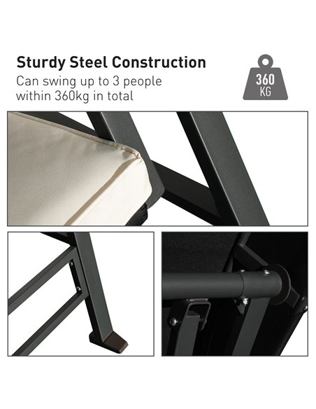 Outsunny 3-Seater Swing Chair New Outdoor Garden Rattan Swinging Hammock Seater Bench Bed Lounger - Black - pic 11619 | FastDaddyshop