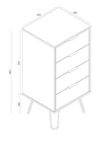 Core Products Augusta White 4 drawer narrow chest of drawers, AGW517