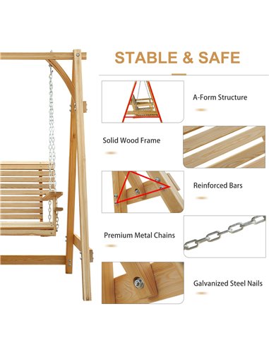 Outsunny 2-Seater Larch Wood Swing Chair Bench