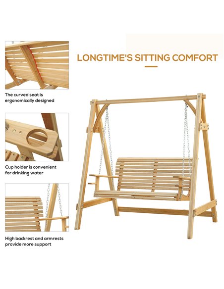 Outsunny 2-Seater Larch Wood Swing Chair Bench - pic 11629 | FastDaddyshop