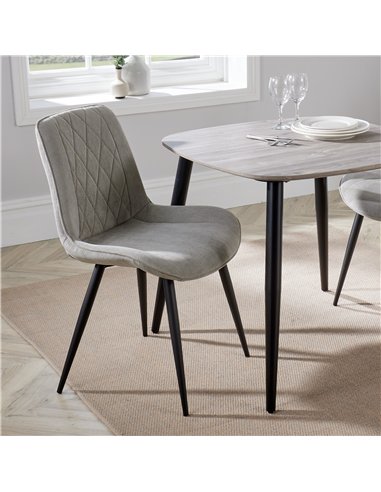 Core Products Aspen diamond stitch lt grey cord fabric dining chair, black tapered legs (pair), ASCH15-LGCF