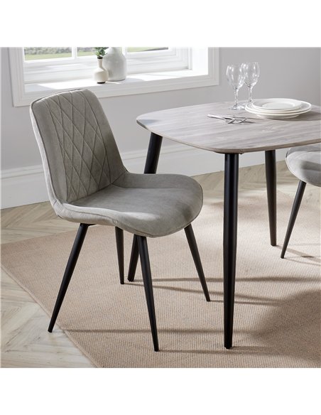 Core Products Aspen diamond stitch lt grey cord fabric dining chair, black tapered legs (pair), ASCH15-LGCF - pic 116317 | FastDaddyshop