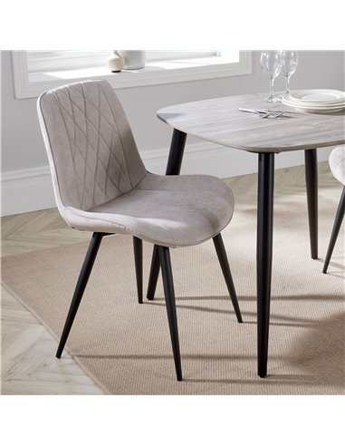 Core Products Aspen diamond stitch natural fabric dining chair, black tapered legs (pair), ASCH15-NF