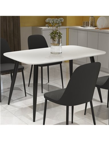 Core Products Aspen rectangular dining table, white painted top with black tapered legs, ASTB3-WH