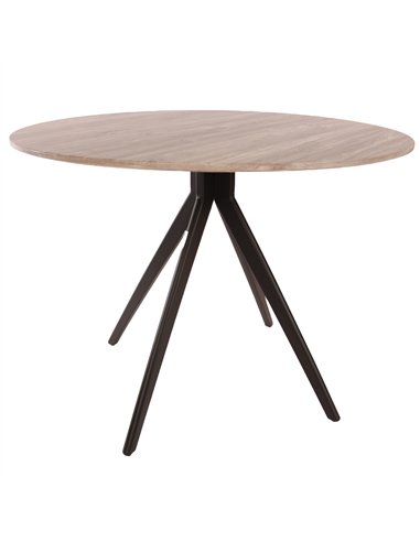 Core Products Aspen round dining table, grey oak effect top with black pedestal leg frame , ASTB4-OK