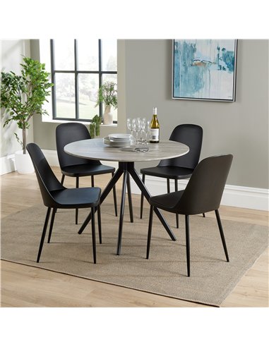 Core Products Aspen round dining table, grey oak effect top with black pedestal leg frame , ASTB4-OK