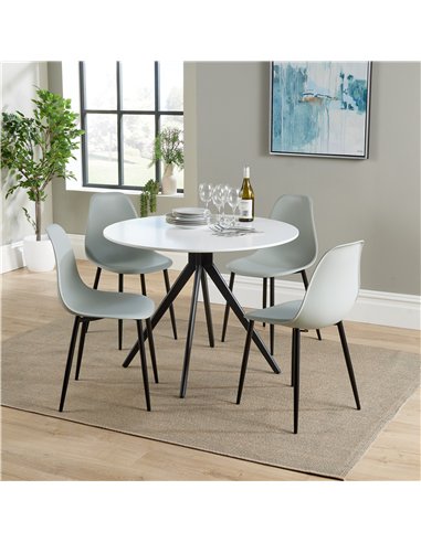 Core Products Aspen round dining table, white painted top with black pedestal leg frame, ASTB4-WH