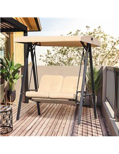 Outsunny 2 Seater Garden Outdoor Swing Chair with Steel Frame, Beige 2