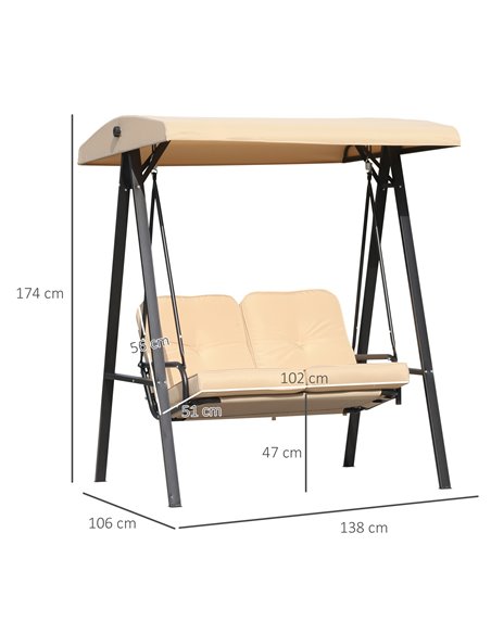 Outsunny 2 Seater Garden Outdoor Swing Chair Lounger Hammock Bench w/ Steel Frame Cushions Adjustable Tilting Canopy Patio Beige - pic 11642 | FastDaddyshop