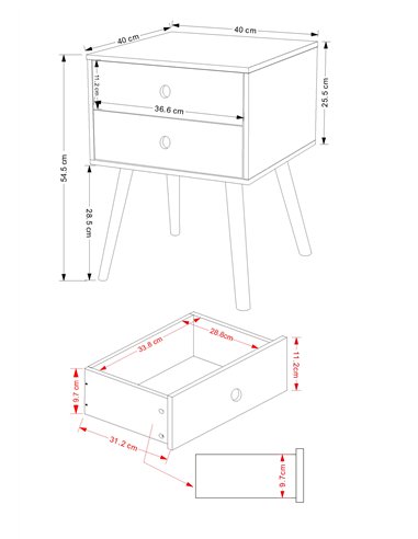 Core Products Options White scandia, 2 drawer & wood legs bedside cabinet , BS110