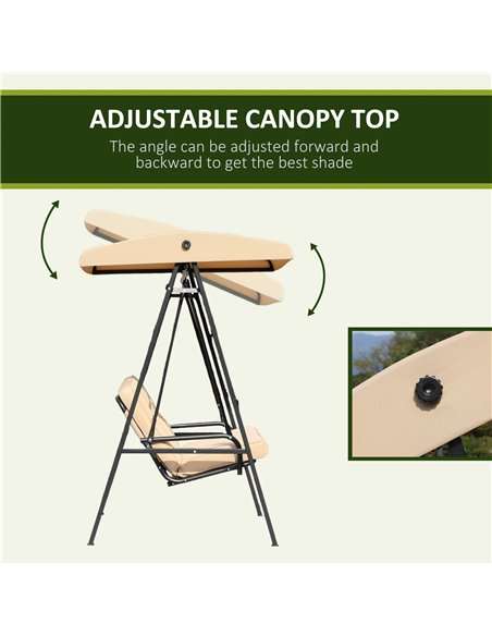 Outsunny 2 Seater Garden Outdoor Swing Chair Lounger Hammock Bench w/ Steel Frame Cushions Adjustable Tilting Canopy Patio Beige - pic 11643 | FastDaddyshop