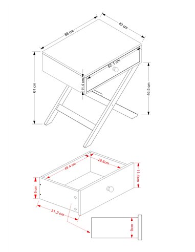Core Products Options White X leg  1 drawer petite bedside cabinet, BS810
